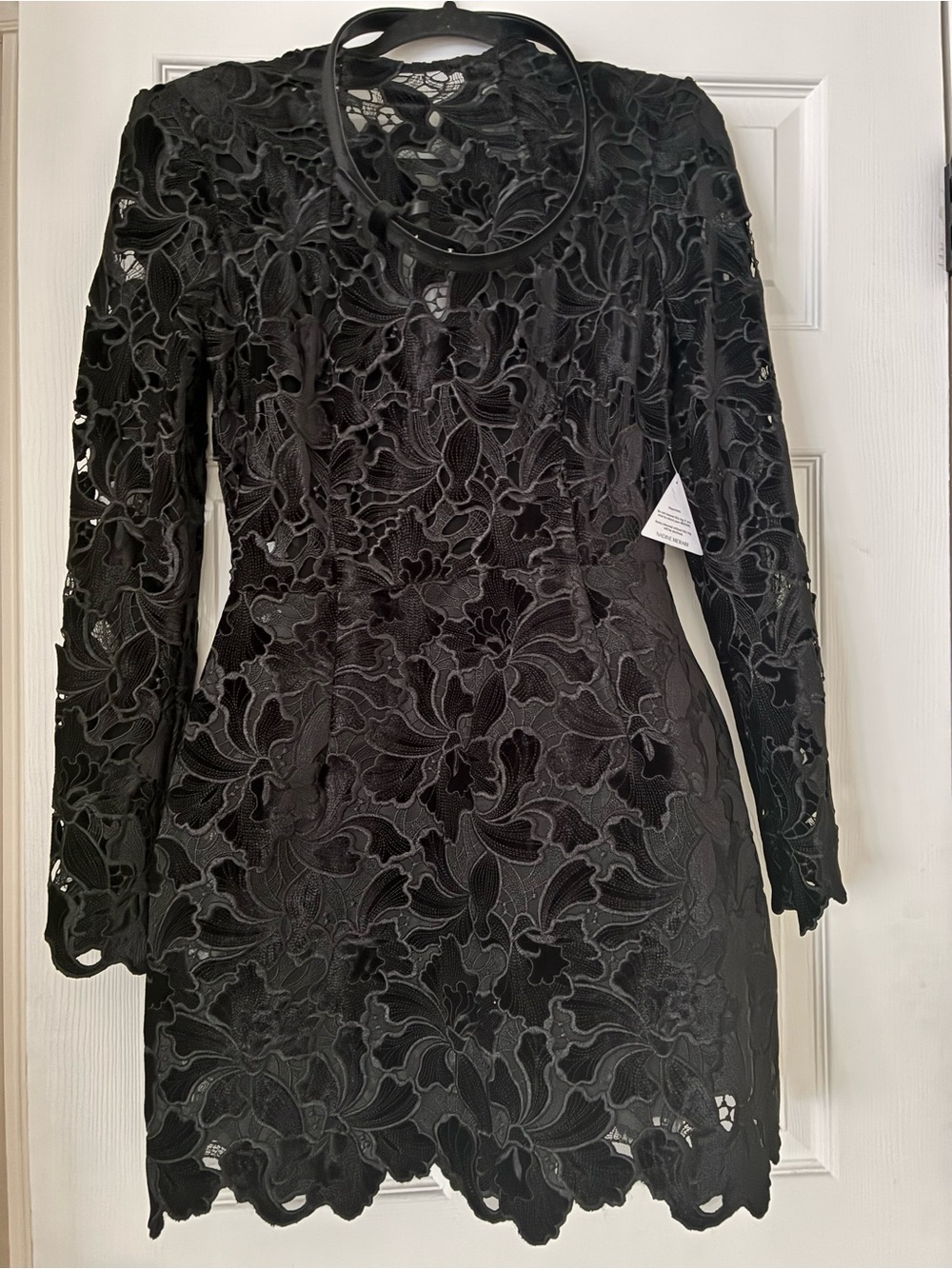 NADINE MERABI Black LYDIA Lace Long-Sleeve Mini Dress